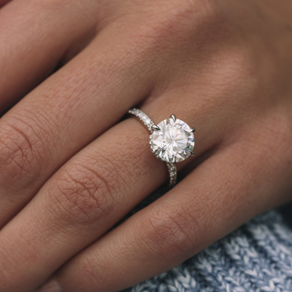 3.20 CT Round Moissanite Hidden Halo Pave Setting Engagement Ring