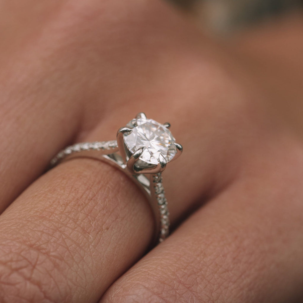 1.35 CT  Round Cut Pave Style Moissanite Engagement Ring