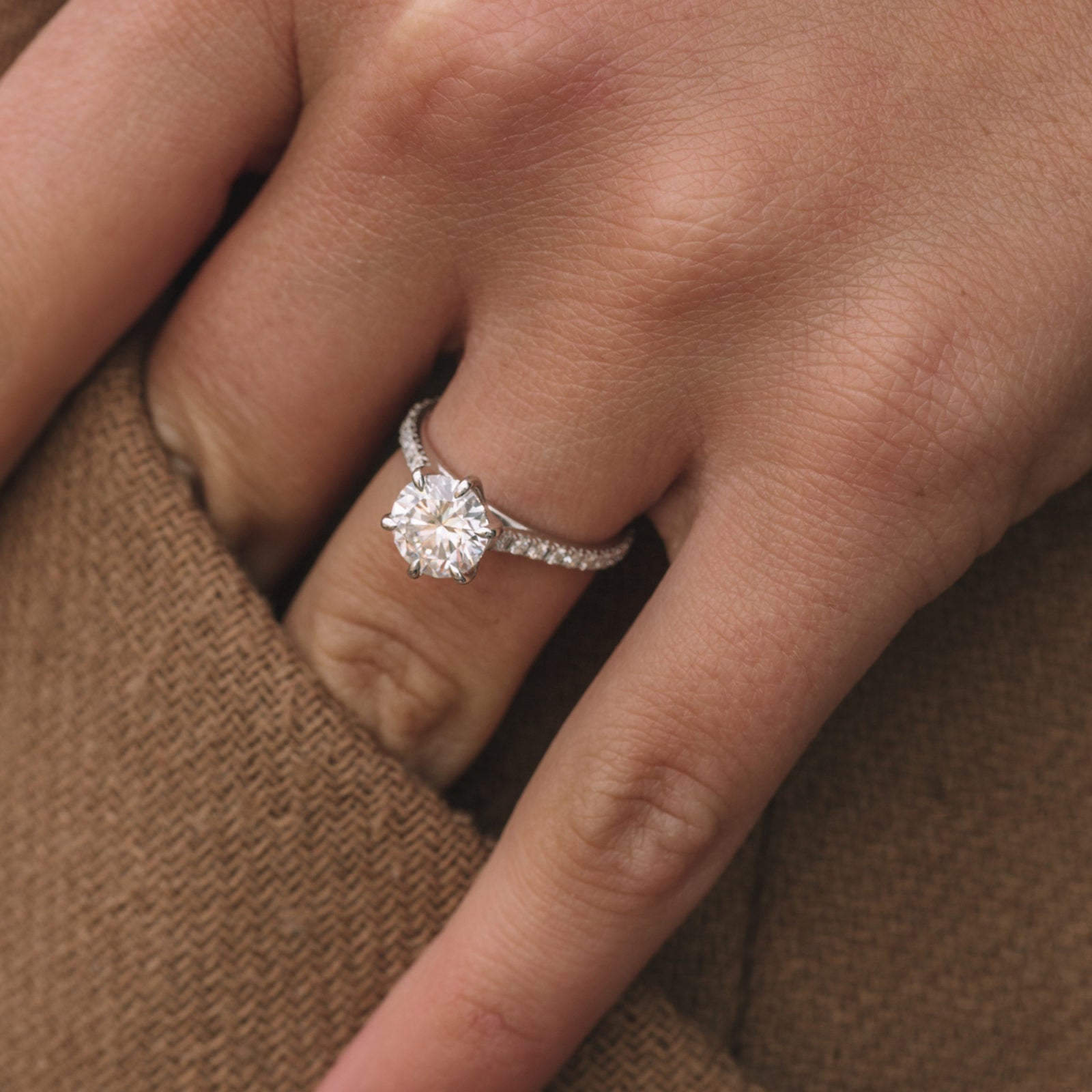 1.35 CT  Round Cut Pave Style Moissanite Engagement Ring