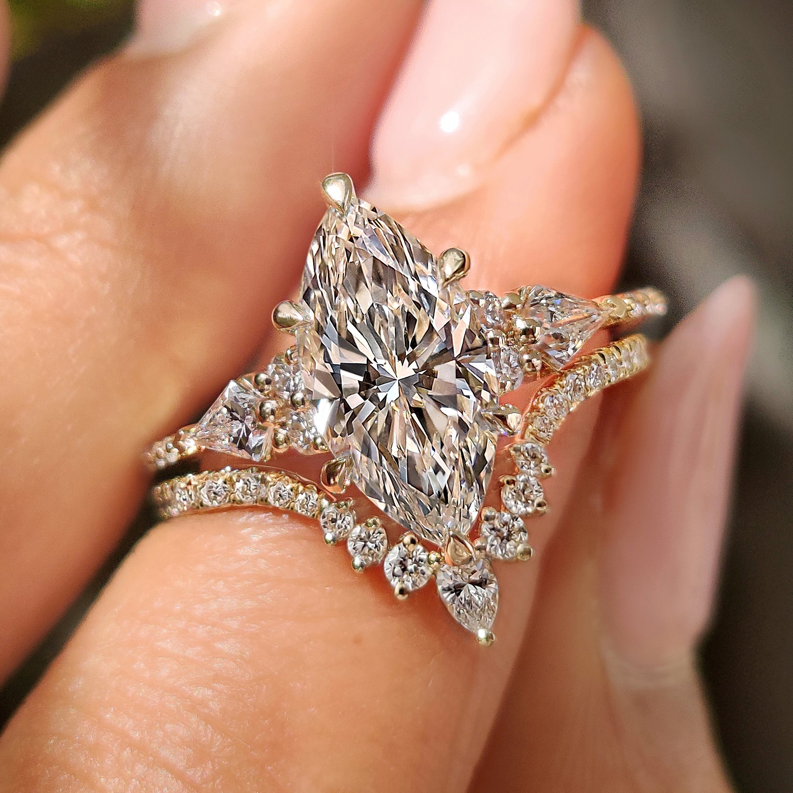 Marquise Engagement Ring with Wedding Band in Muse Setting
