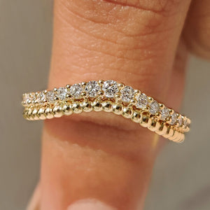 Round Diamond Curved Wedding Band with Double Row