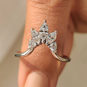 U Shape Curved Wedding Band with Marquise and Round Diamonds
