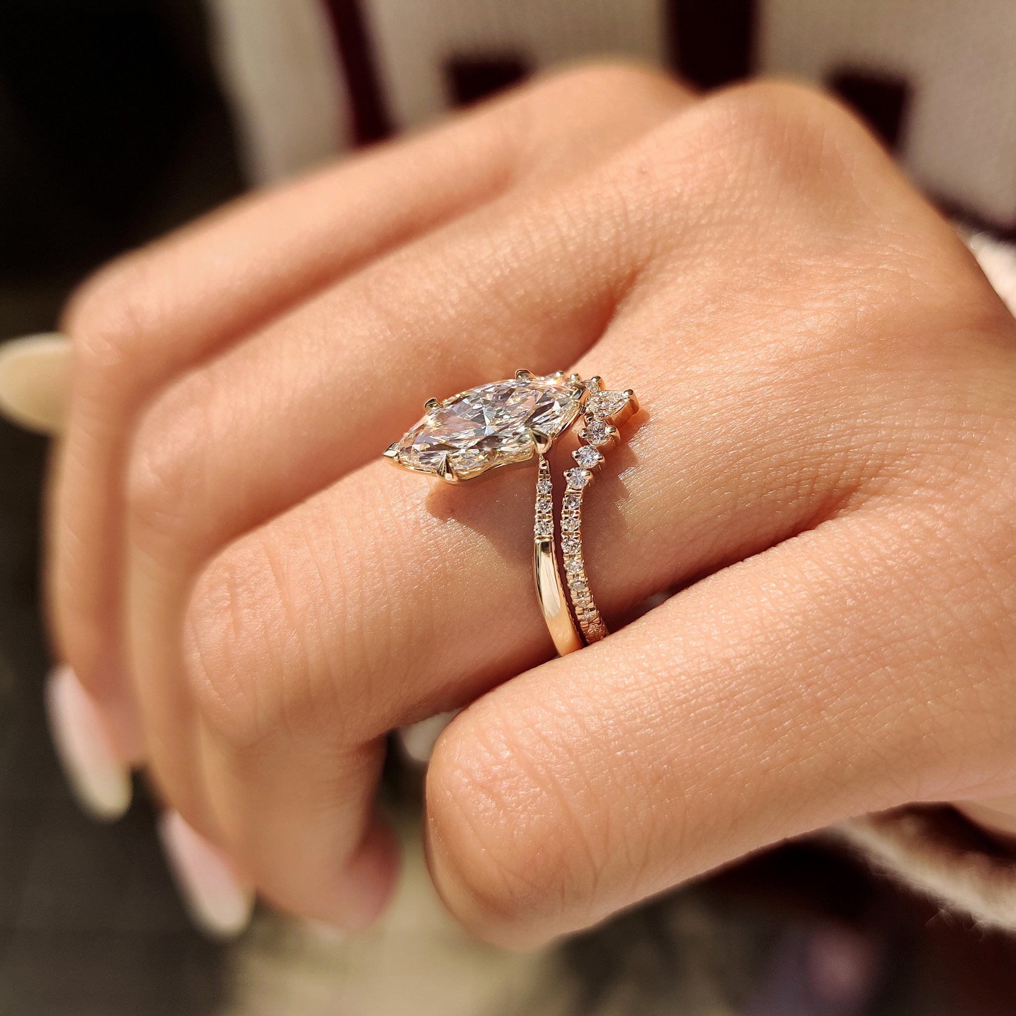 Marquise Cut Diamond Engagement Ring With Wedding Band