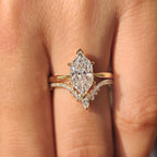 Dutch Marquise Solitaire Ring with Wedding Band in Curved Style