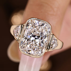 IGI Certified 5-10 Carat Elongated Cushion Cut Ring in bezel setting