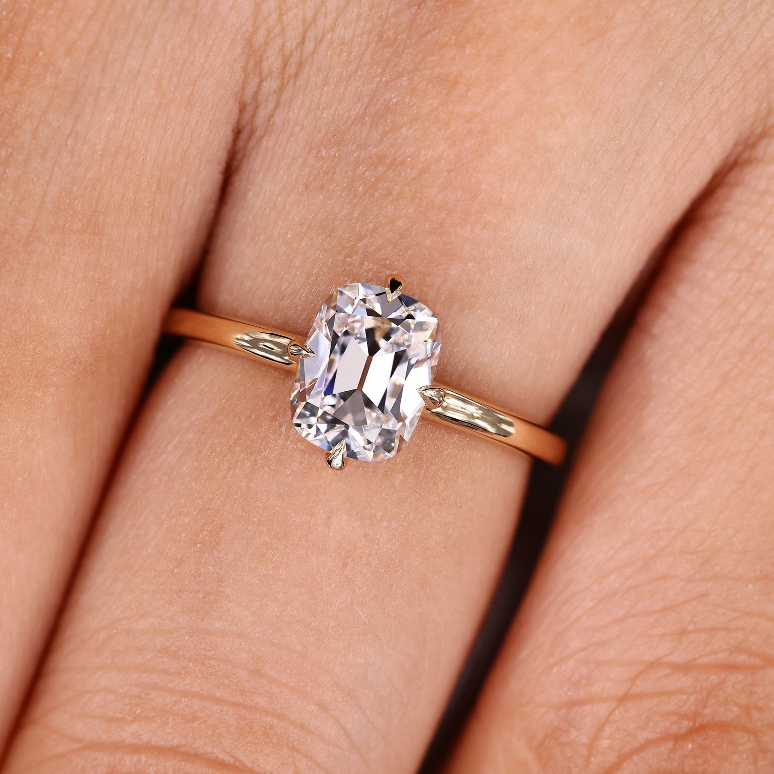Cushion OMC Cut Hidden Halo Engagement Ring In Solitaire Style