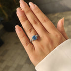 Blue Cushion Cut Diamond Ring in Cluster Setting