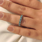 Blue Round Cut moissanite Half Eternity Wedding Band in Pave Style