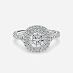 1.0 CT Round Moissanite Double Halo & Pave Engagement Ring