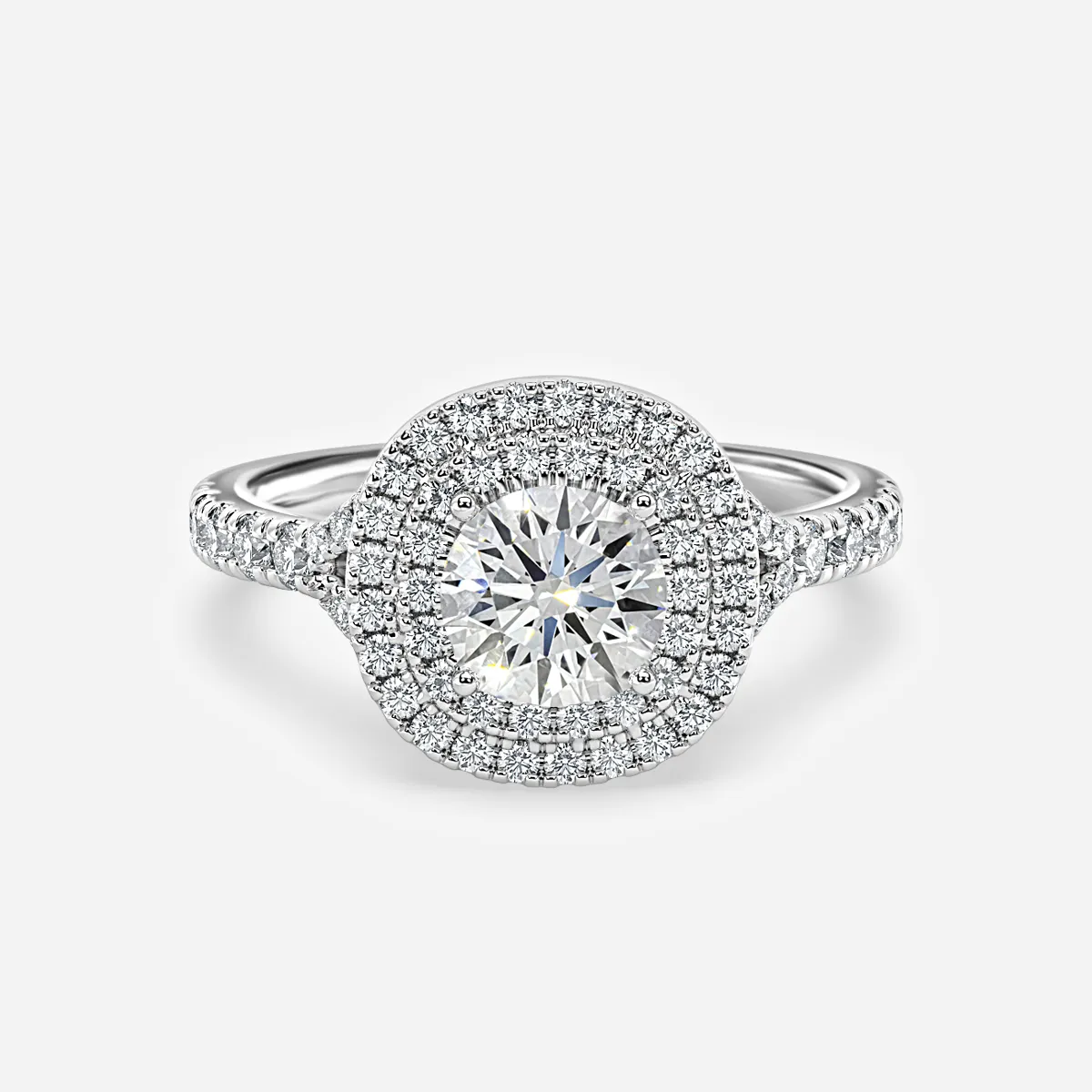 1.0 CT Round Moissanite Double Halo & Pave Engagement Ring