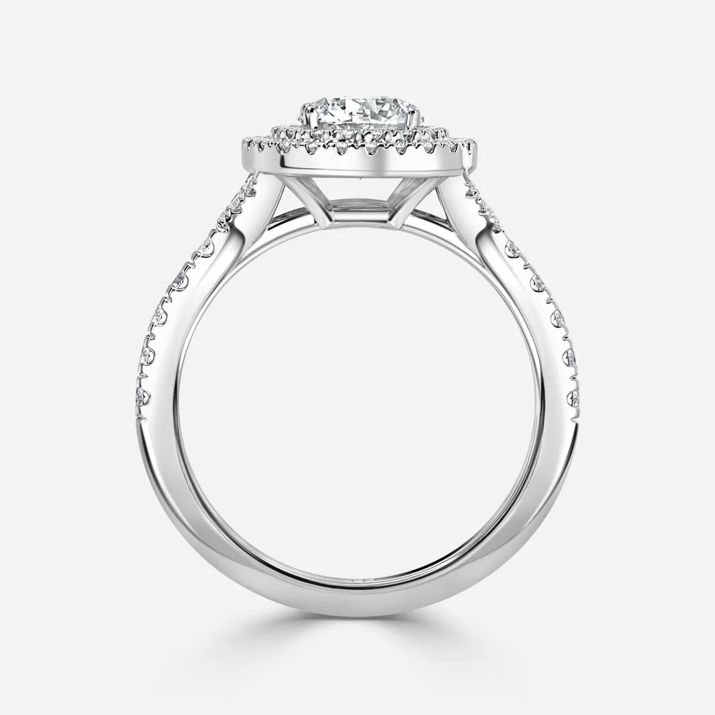 1.0 CT Round Moissanite Double Halo & Pave Engagement Ring