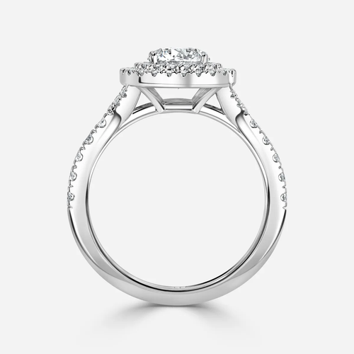 1.0 CT Round Moissanite Double Halo & Pave Engagement Ring