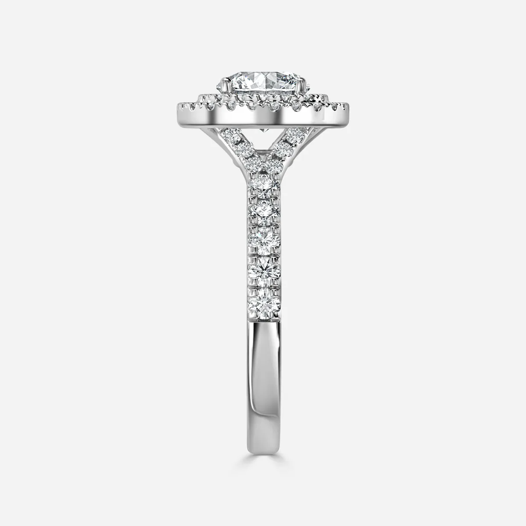 1.0 CT Round Moissanite Double Halo & Pave Engagement Ring
