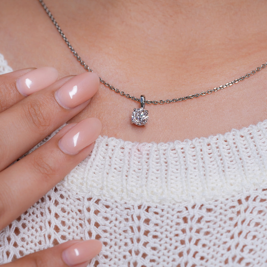 0.80 CT Round Moissanite Pendant in Silver