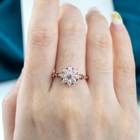 Moissanite Amethyst Flower Cluster Ring | Marquise engagement rings