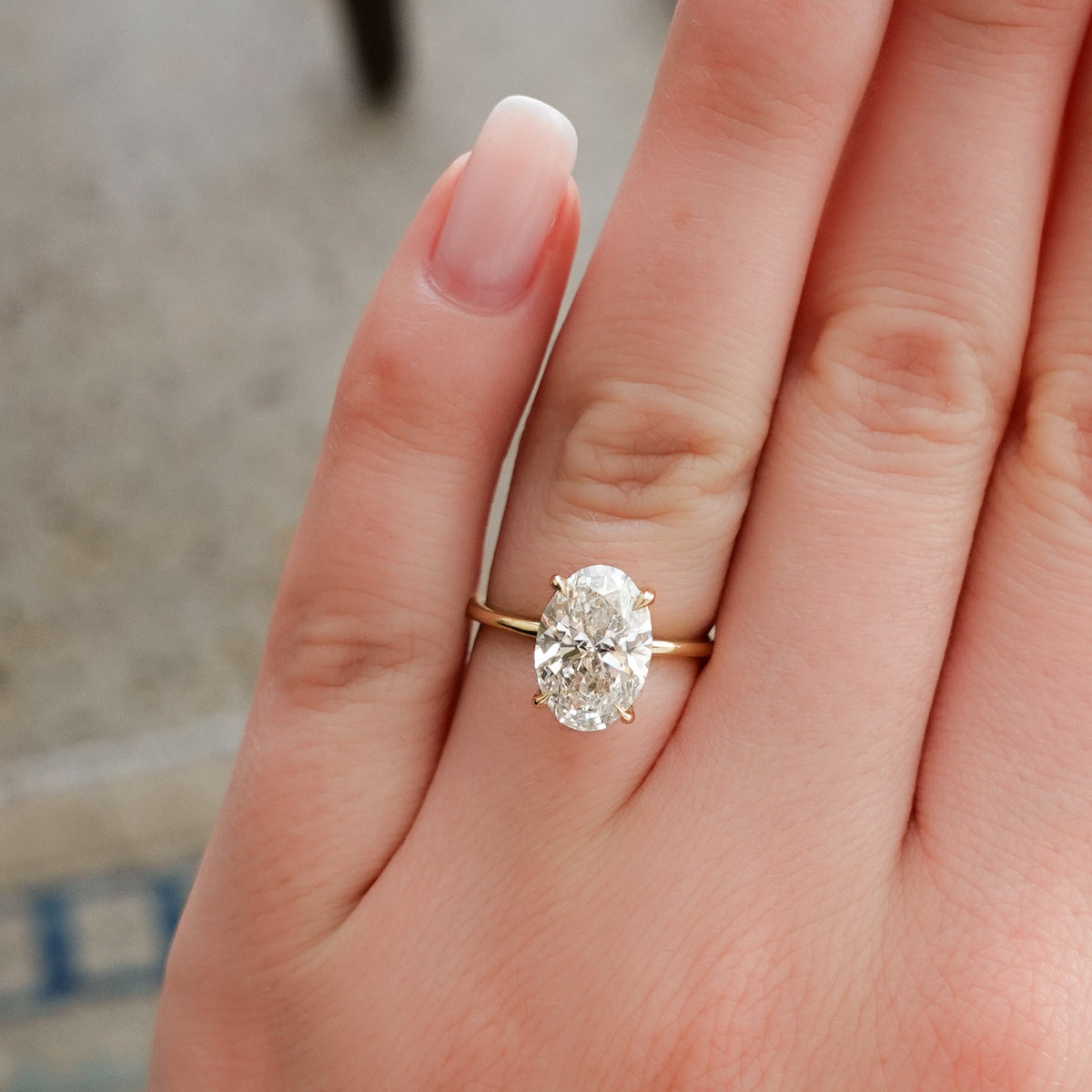 Thin + Simple Engagement Ring with 3.03ct Lab Grown Oval Cut Diamond