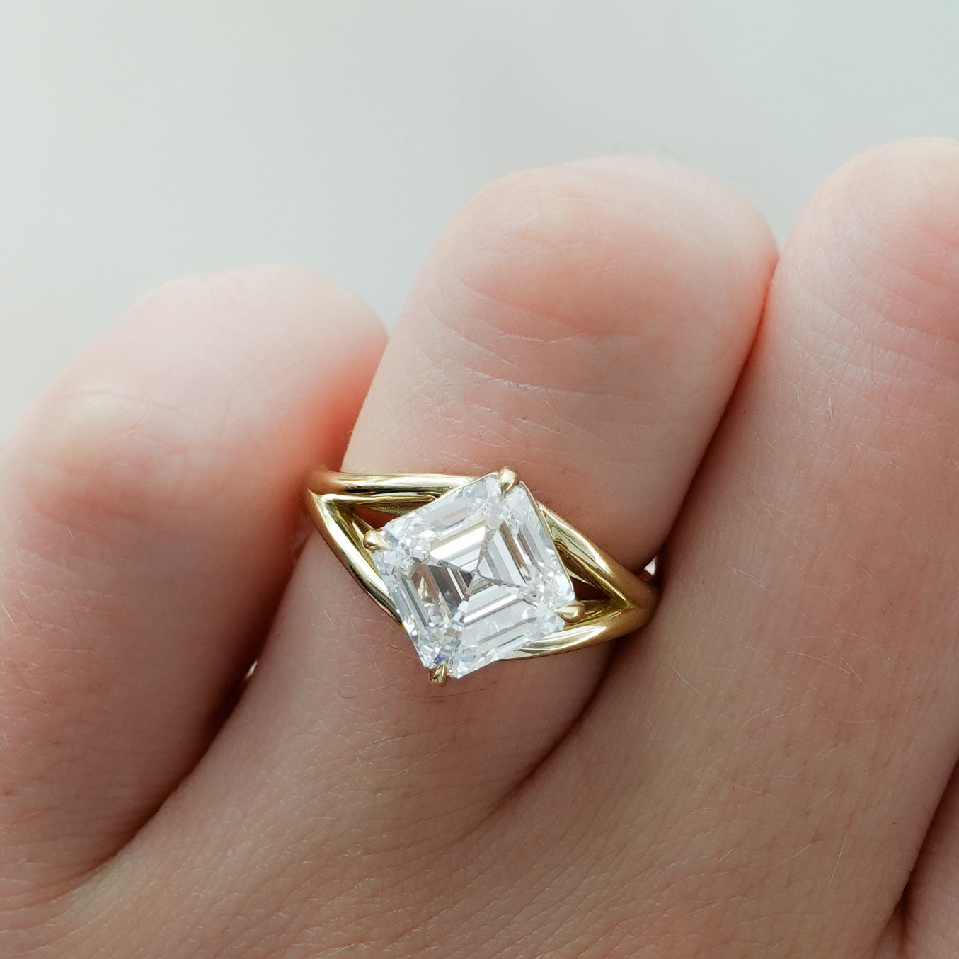 Split Shank Solitaire Engagement Ring with Tilted Asscher Cut Diamond