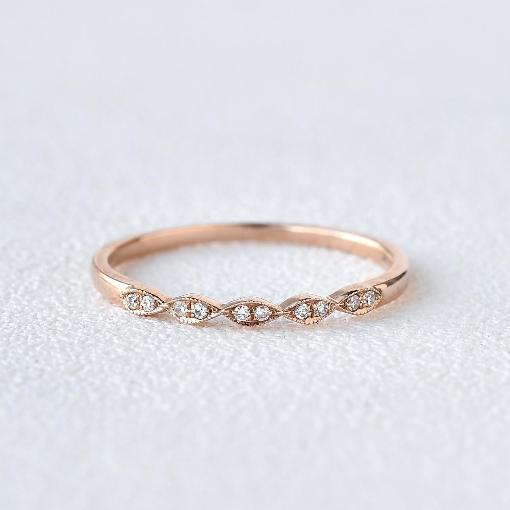 0.10CTW Round Brilliant Cut Half Eternity Vintage Moissanite Wedding Band