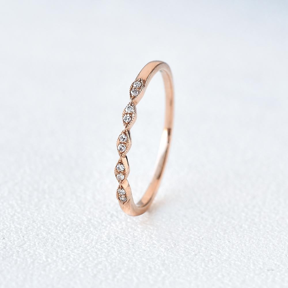 0.10CTW Round Brilliant Cut Half Eternity Vintage Moissanite Wedding Band