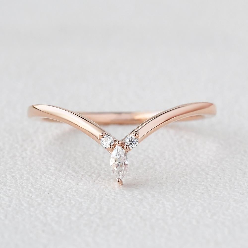 0.1 CTW Round & Marquise Cut Curved Stacking Moissanite Wedding Band
