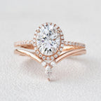 2.54CT Oval Cut Moissanite Halo Bridal Ring Set