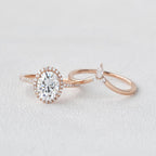 2.54CT Oval Cut Moissanite Halo Bridal Ring Set
