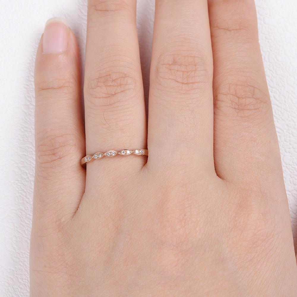 0.10CTW Round Brilliant Cut Half Eternity Vintage Moissanite Wedding Band