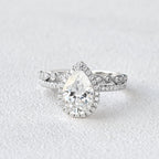 1.80CT Pear Cut Moissanite Halo Bridal Ring Set