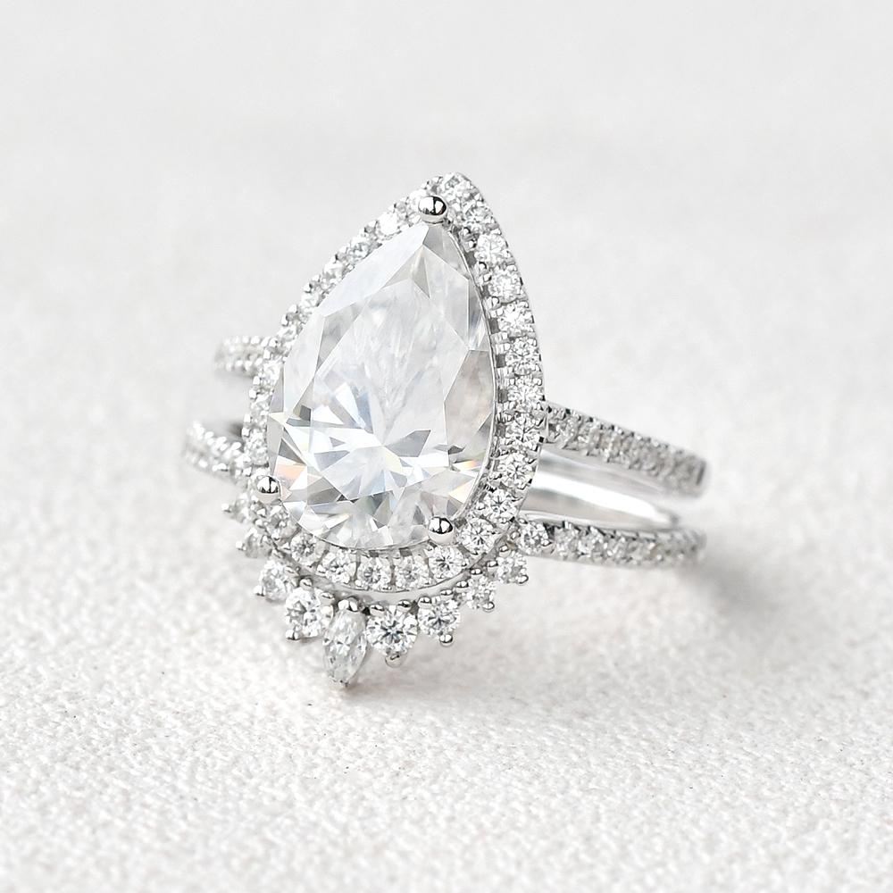 3.44CT Pear Cut Moissanite Halo Bridal Ring Set Secondary image