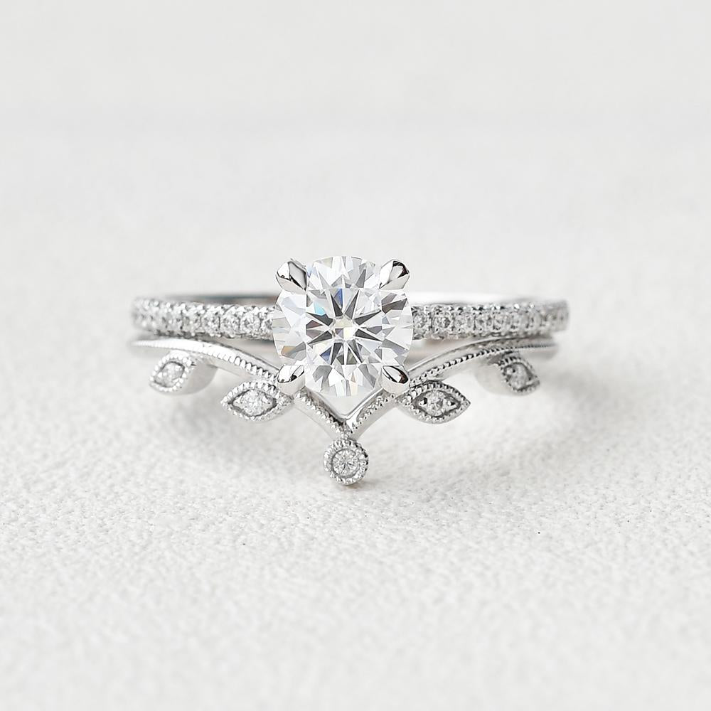 1.28CT Round Brilliant Cut Moissanite Pave Bridal Ring Set
