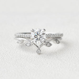 1.28CT Round Brilliant Cut Moissanite Pave Bridal Ring Set
