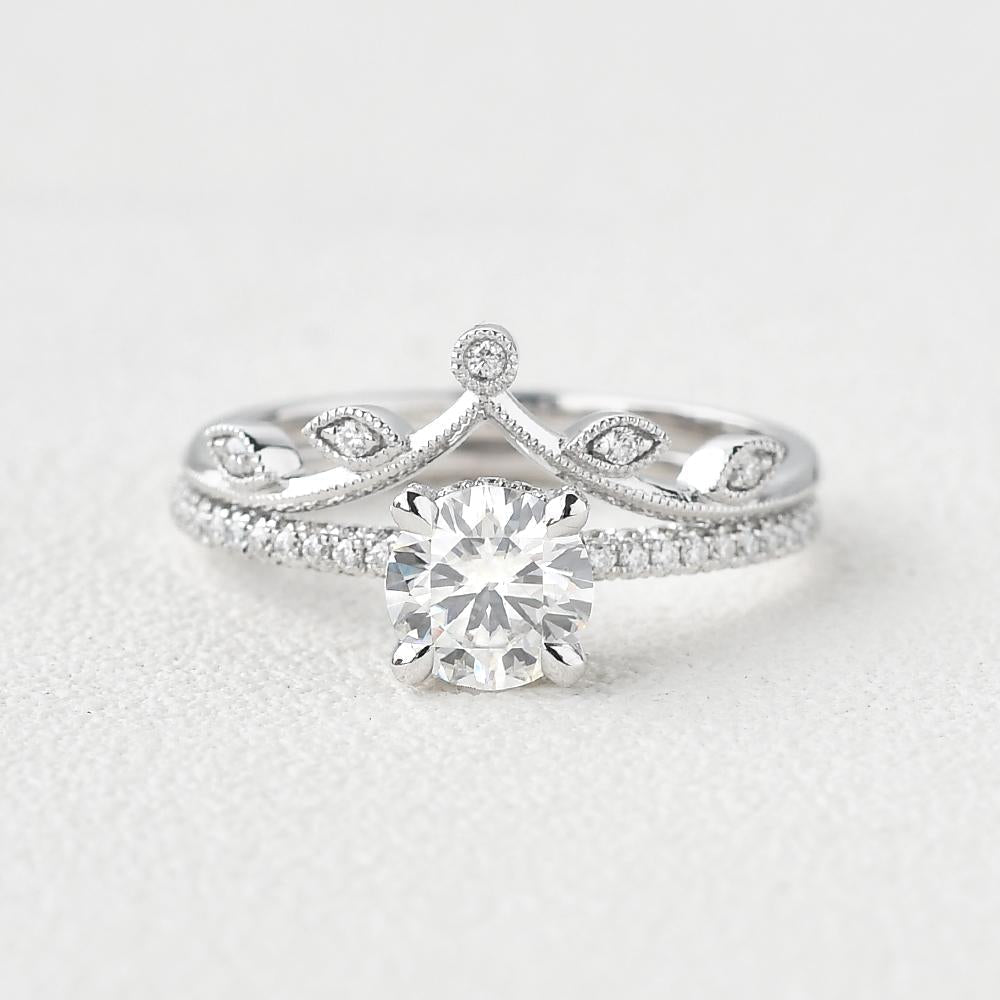 1.28CT Round Brilliant Cut Moissanite Pave Bridal Ring Set