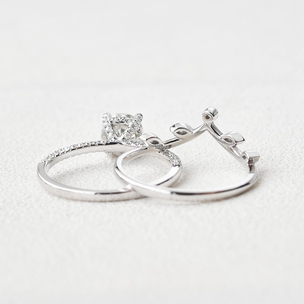 1.28CT Round Brilliant Cut Moissanite Pave Bridal Ring Set