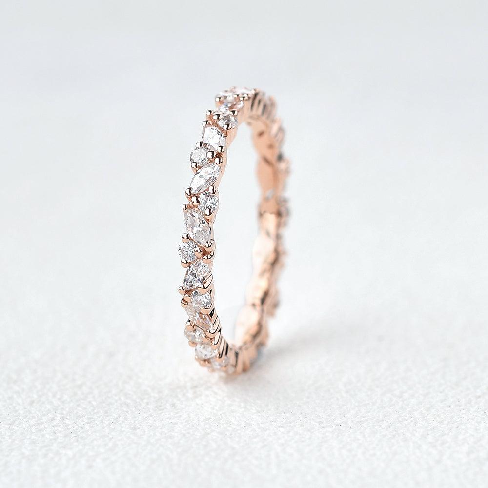 0.4 CT Round And Marquise Moissanite Wedding Band