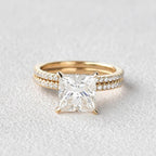 2.0CT Princess Cut Moissanite Pave Bridal Ring Set