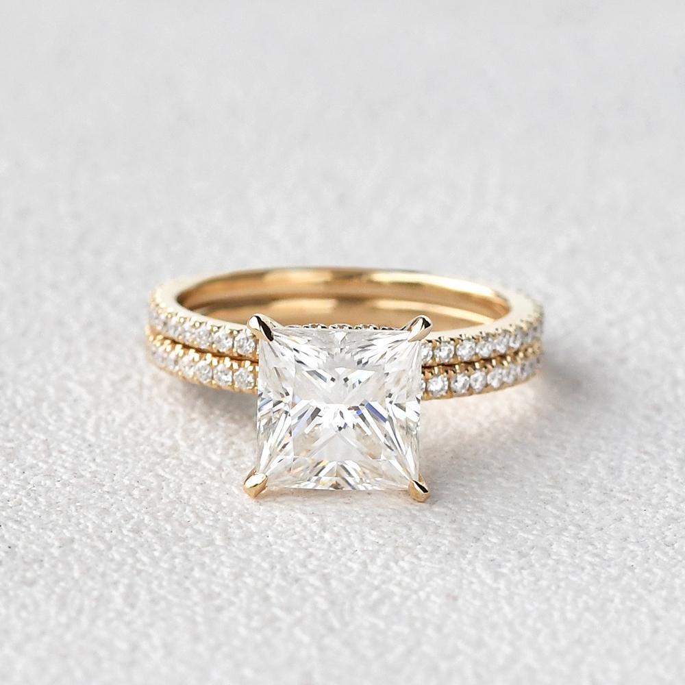 2.0CT Princess Cut  Moissanite Diamond Solitaire Bridal Ring Set