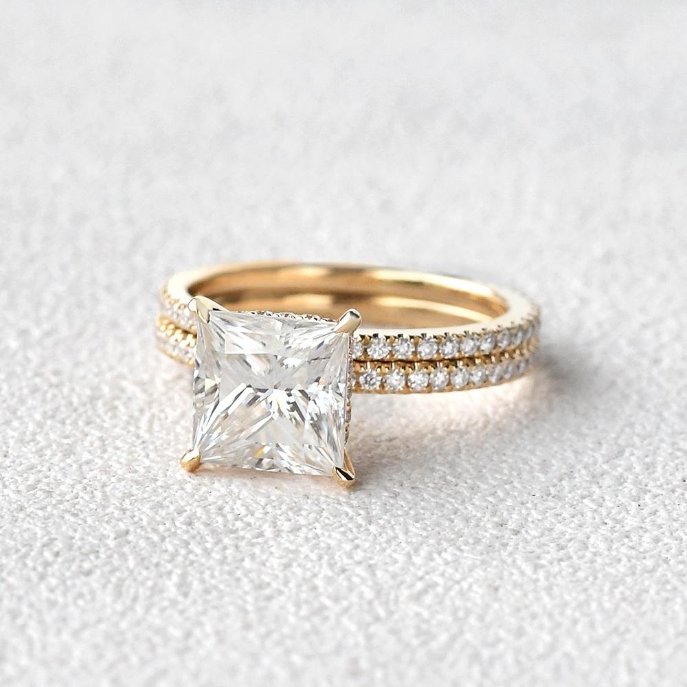 2.0CT Princess Cut  Moissanite Diamond Solitaire Bridal Ring Set