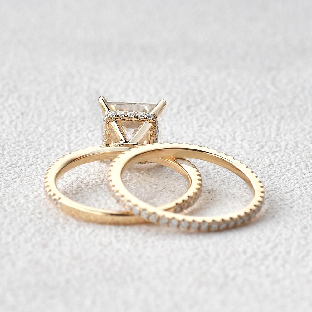 2.0CT Princess Cut Moissanite Pave Bridal Ring Set