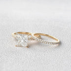 2.0CT Princess Cut Moissanite Pave Bridal Ring Set