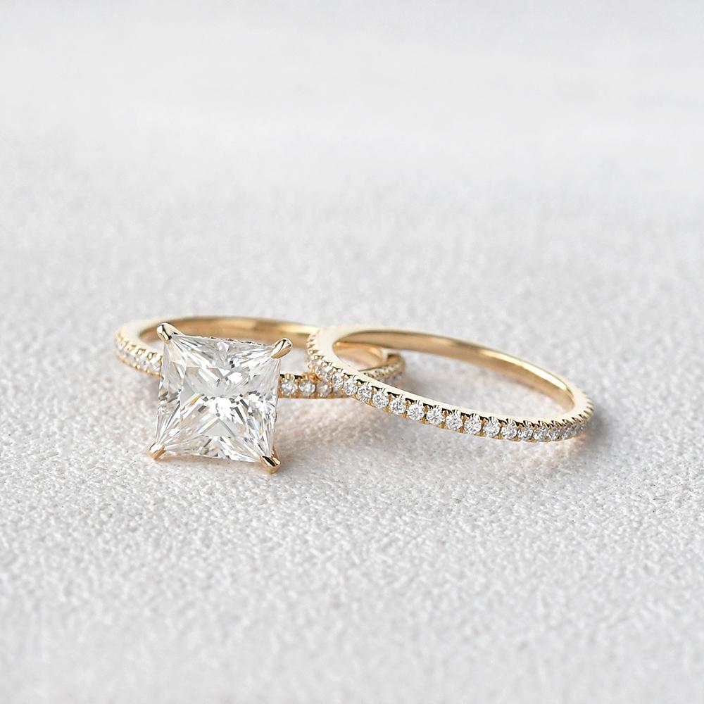2.0CT Princess Cut  Moissanite Diamond Solitaire Bridal Ring Set