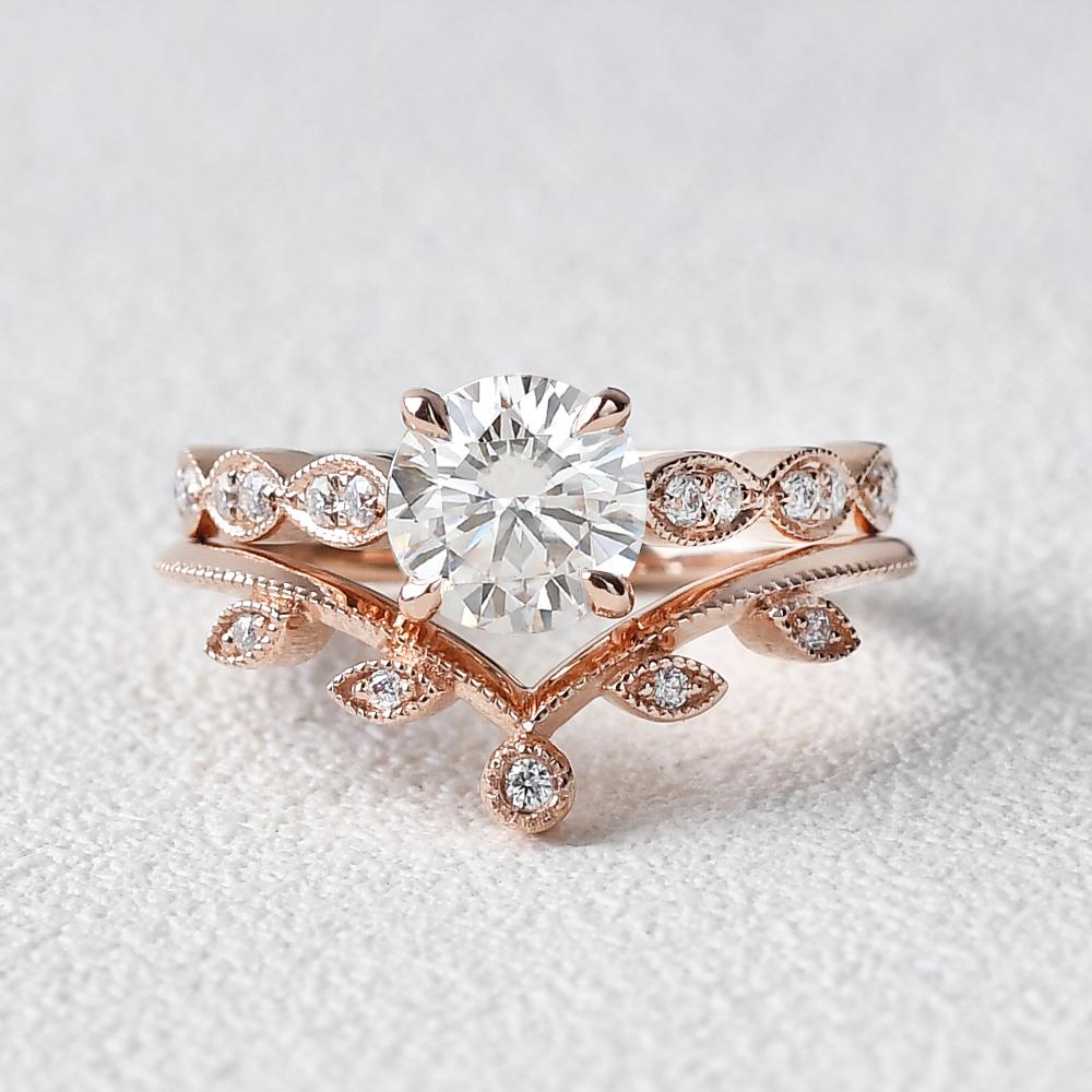 1.75CT Round Brilliant Cut Dainty Moissanite Bridal Ring Set