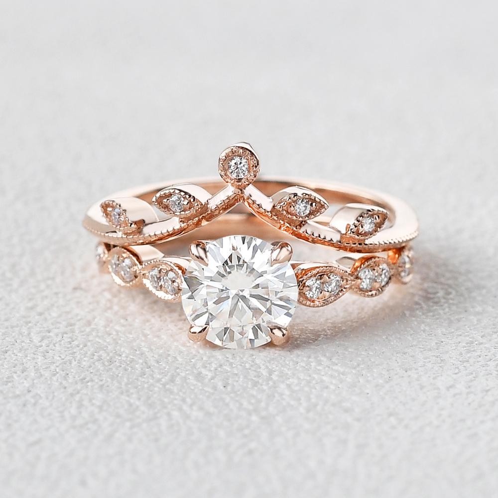 1.75CT Round Brilliant Cut Dainty Moissanite Bridal Ring Set
