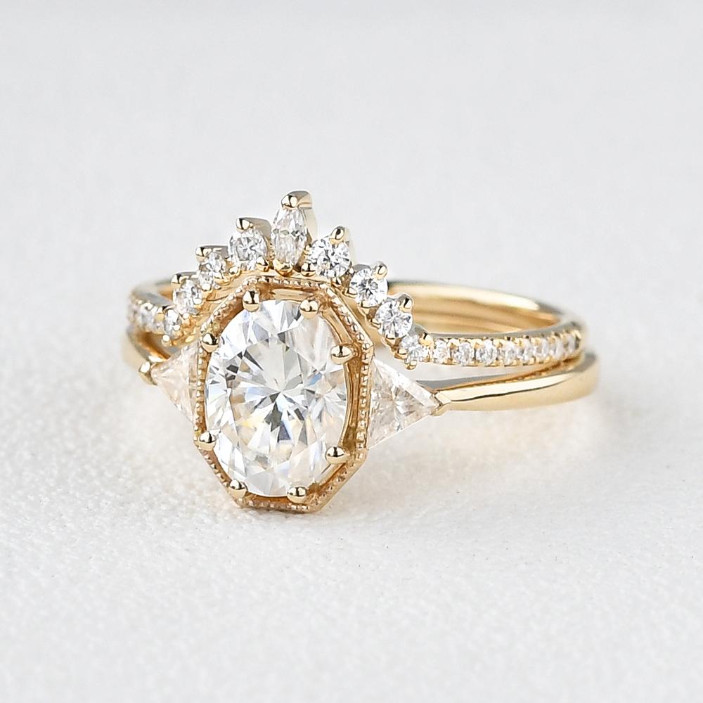 1.21CT Oval Moissanite 3 Stones Bridal Ring Set