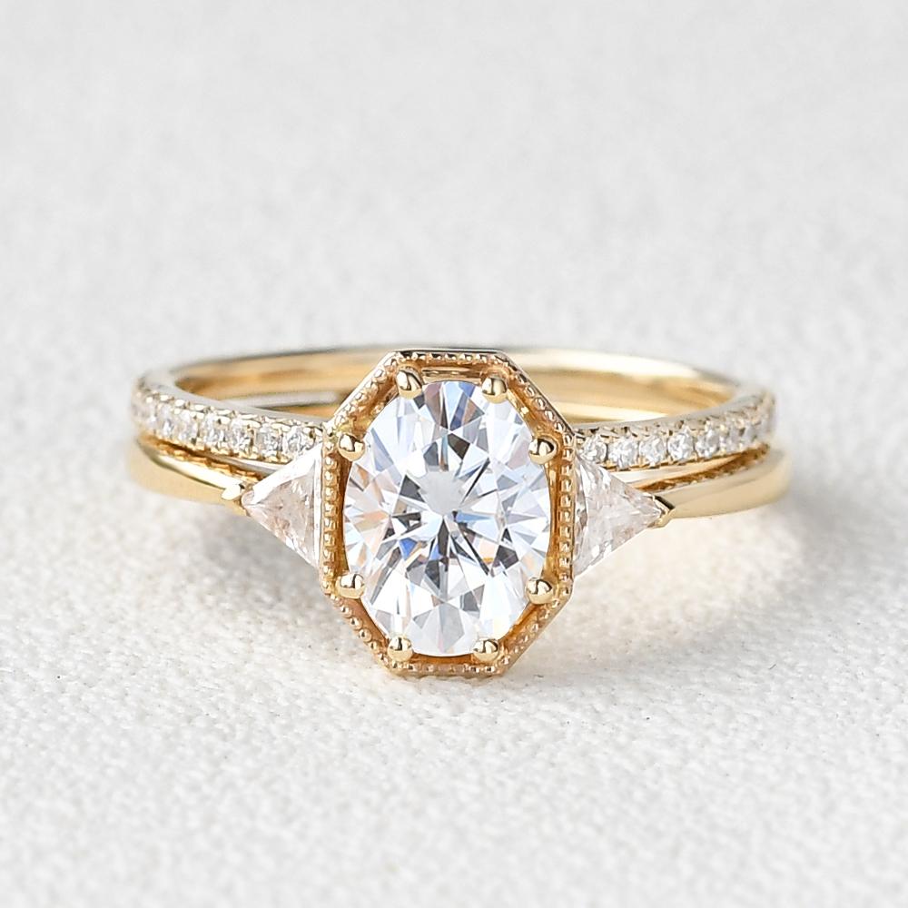 2.54CT Oval Cut Moissanite 3 Stones Bridal Ring Set Hauptbild