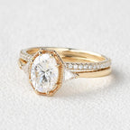 2.54CT Oval Cut Moissanite 3 Stones Bridal Ring Set