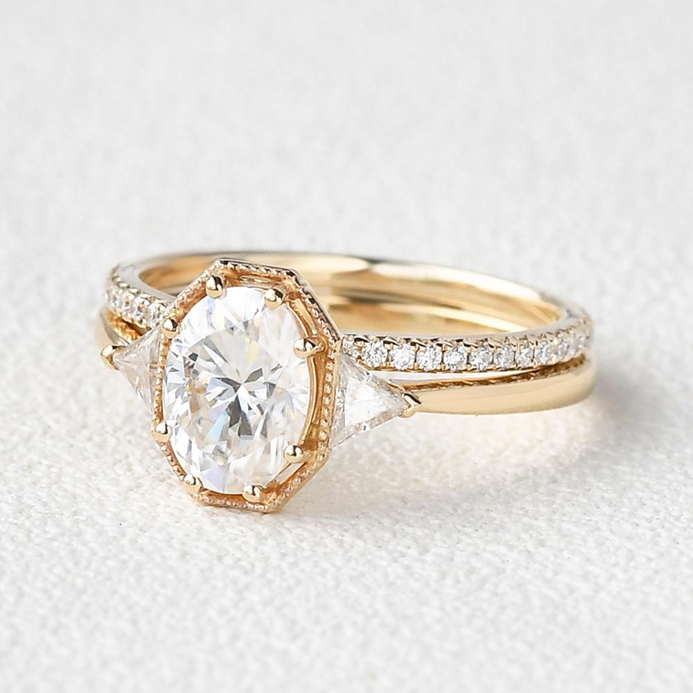 2.54CT Oval Cut Moissanite 3 Stones Bridal Ring Set