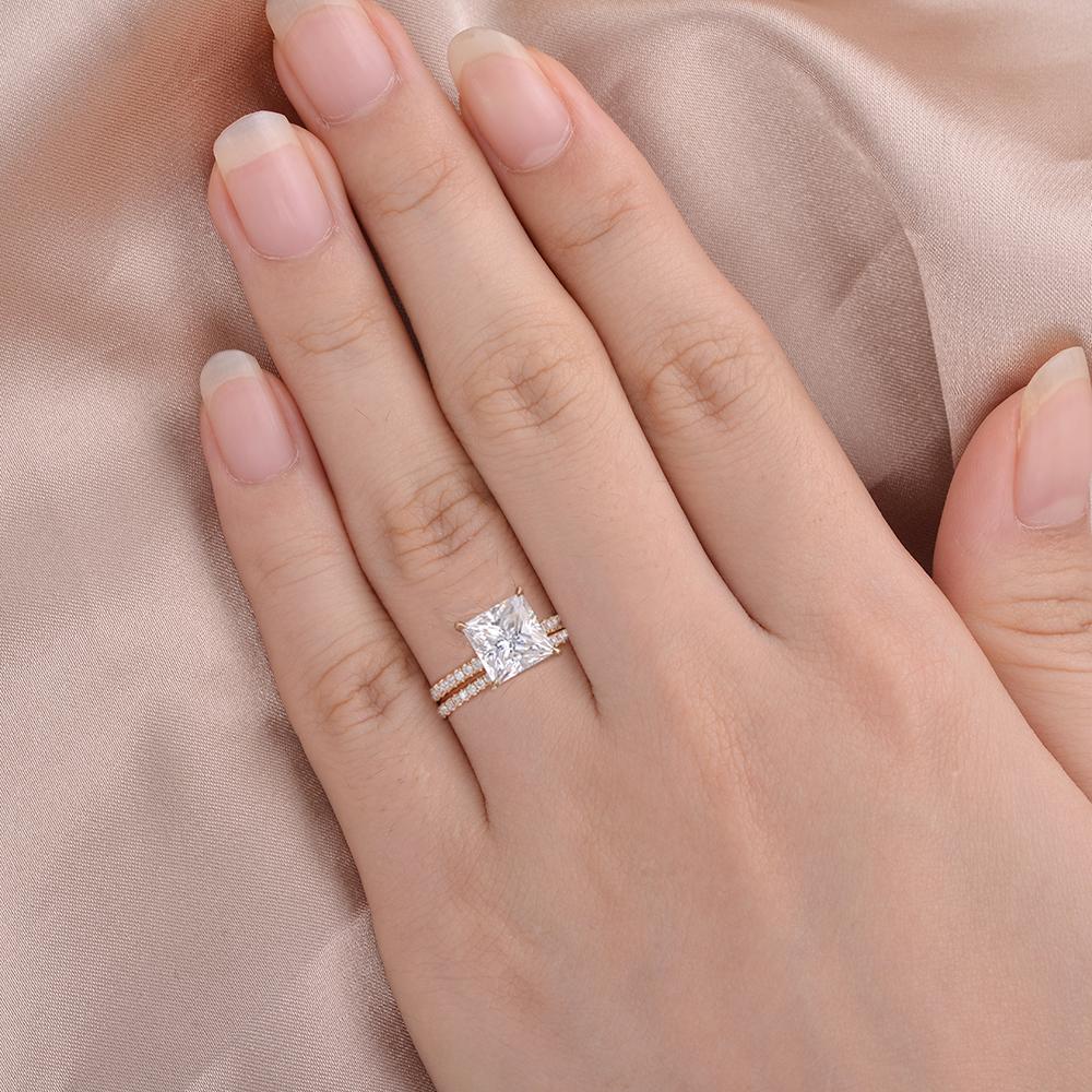 2.0CT Princess Cut Moissanite Pave Bridal Ring Set