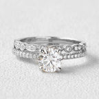 1.28CT Round Brilliant Cut Moissanite Solitaire Bridal Ring Set