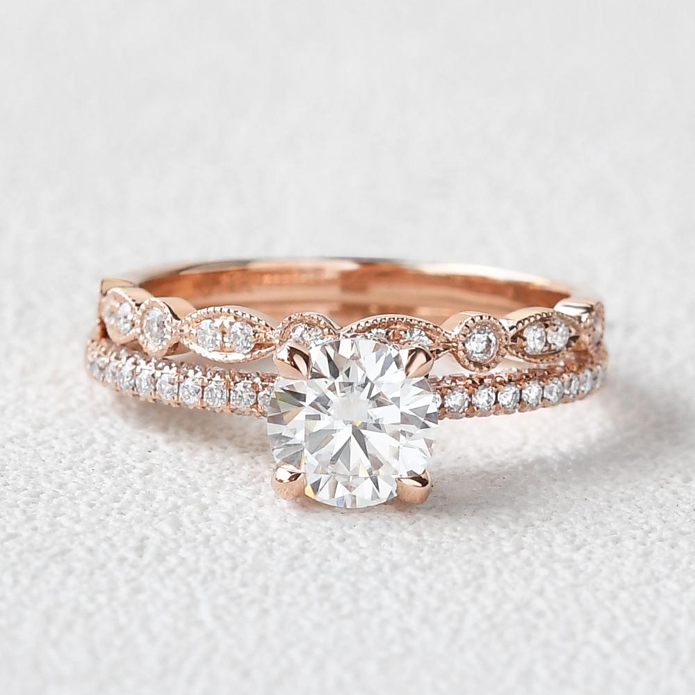 1.28CT Round Brilliant Cut Moissanite Solitaire Bridal Ring Set