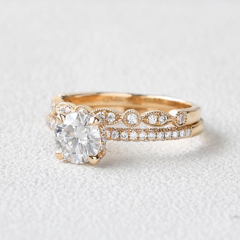1.28CT Round Brilliant Cut Moissanite Solitaire Bridal Ring Set